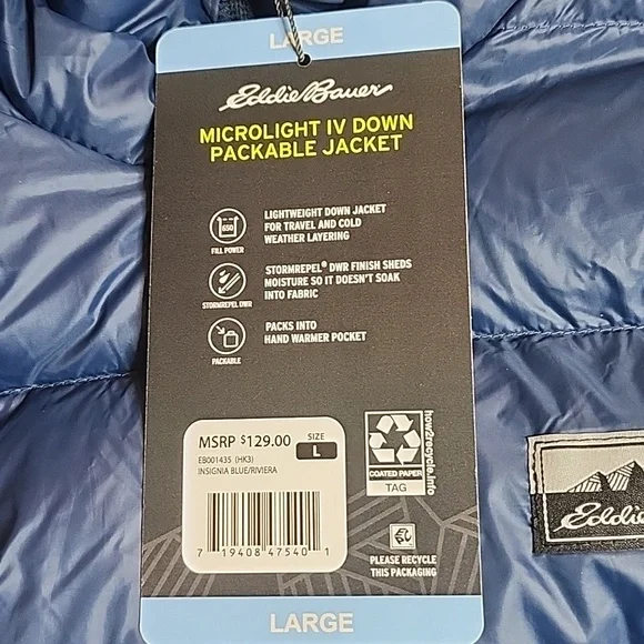 *Eddie Bauer Microlight IV Down Packable Jacket - Picture 6 of 9